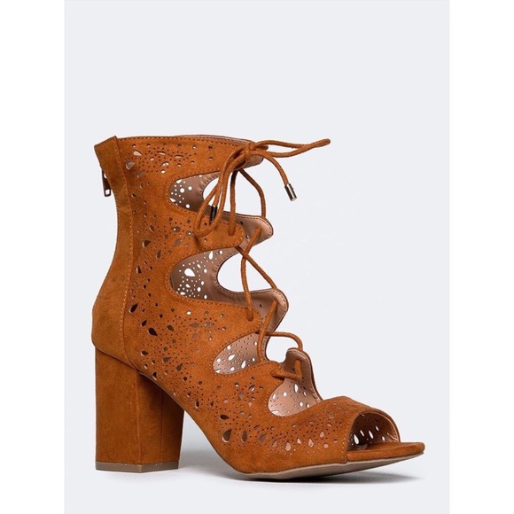 Wild Diva Shoes - Wild Diva Cutout Lace Up Ankle Booties
